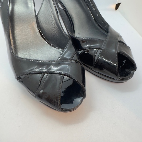 Stuwart Weitzman Slingback Peeptoe Black Patent Leather Heels Size 8M - Picture 16 of 16